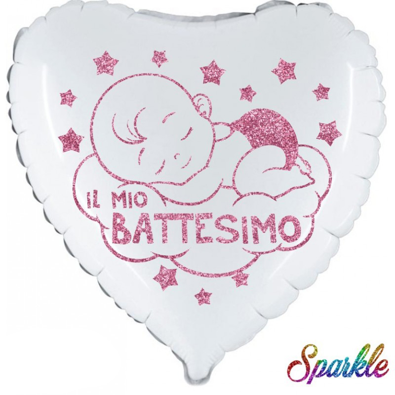 Battesimo Bimba Sparkle (18”) Bianco