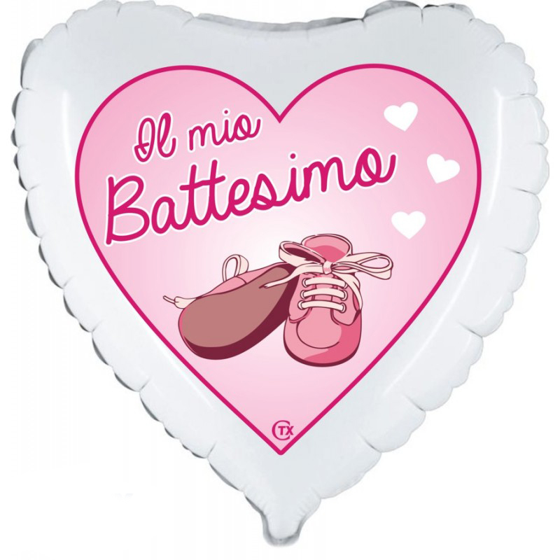 Battesimo Bimba Cuore (18”) Bianco