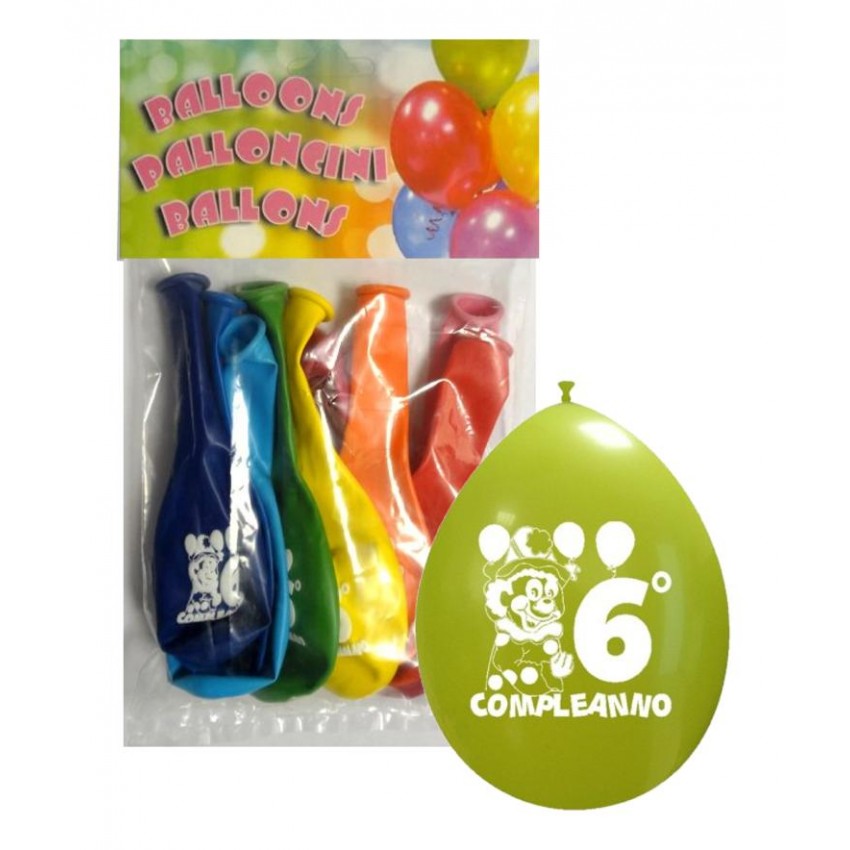 Palloncini 10" Confezionati " 6° Compleanno "
