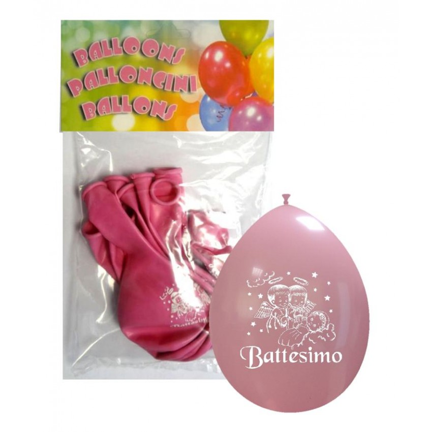 Palloncini 10" Confezionati " Battesimo " Rosa