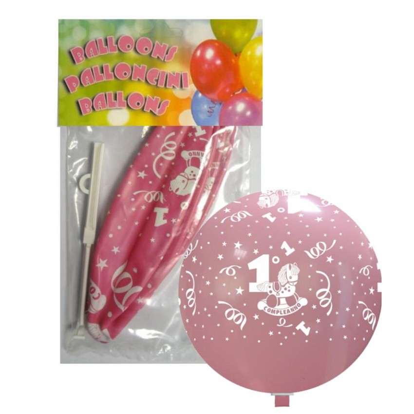 Palloncini PT/220 Confezionati " 1° Compleanno " Rosa
